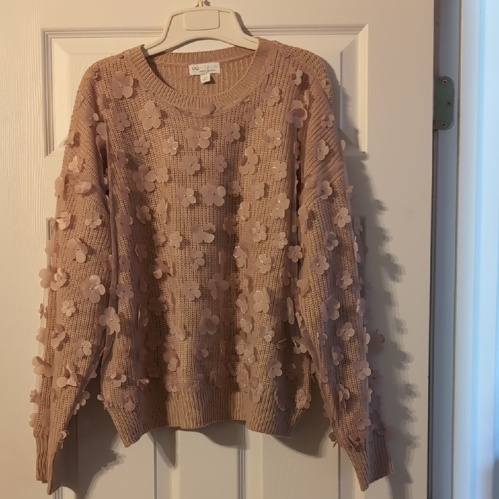 Cato Women's 3D Floral Sweater - Beige